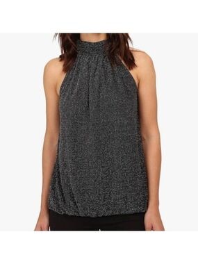 S • Joe Fresh • Lurex Silver High Neck Halter Blouse